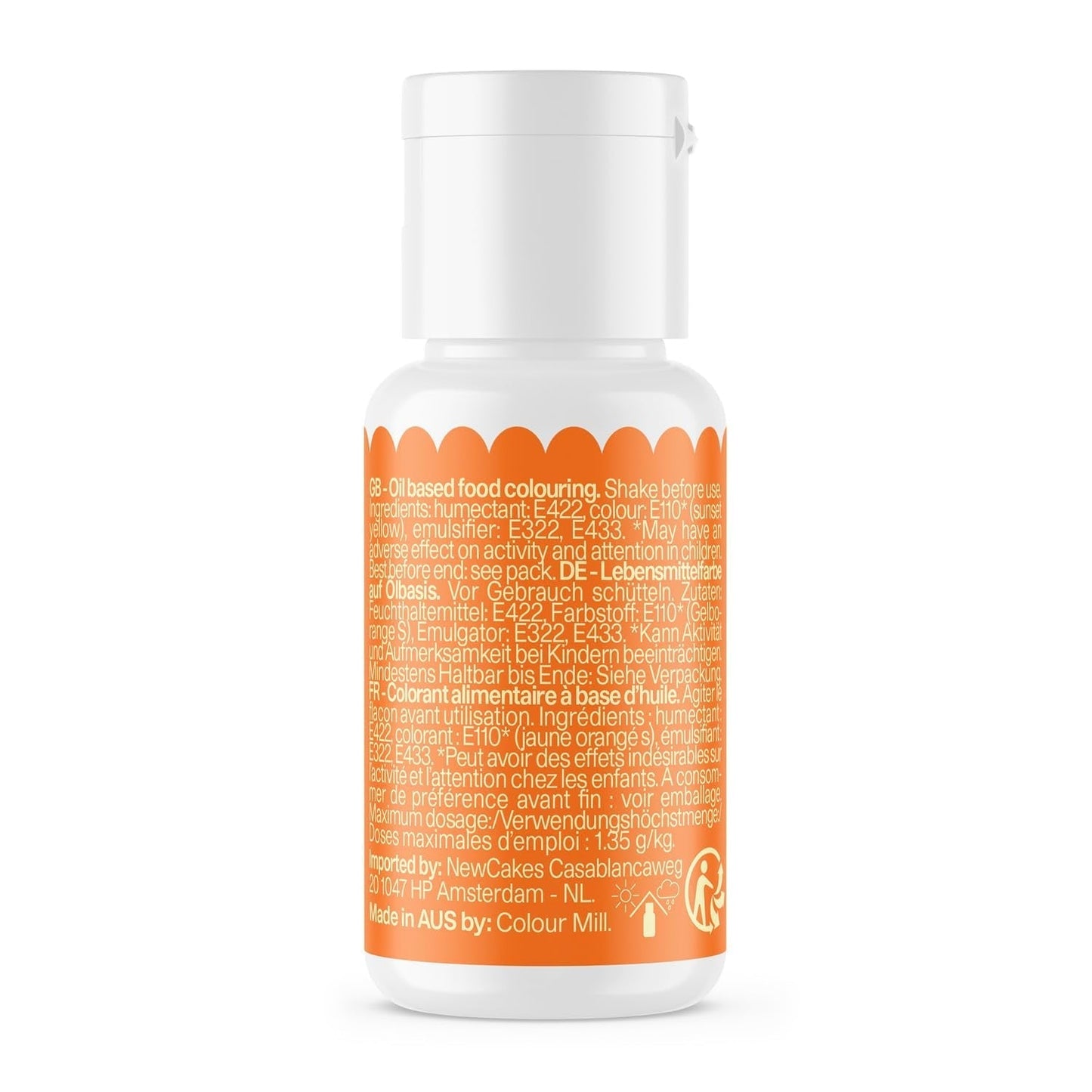 Color Mill orange oliebaseret madfarve - Madfarve til chokolade, fondant, muffins, kager, bagning, makroner - Madfarve til dekoration af kager - 100 ml