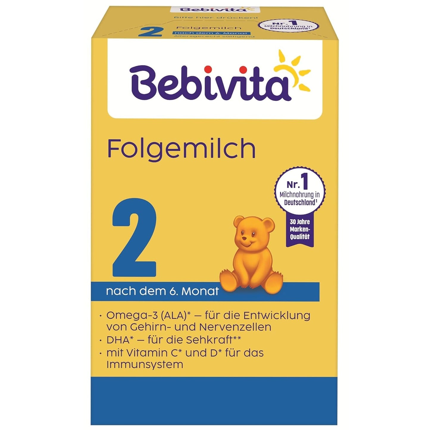 2 Folgemilch (4 x 500 g), efter dem 6. Monat, med vitamin C og D, Omega-3 (DHA), altersgerecht sättigend