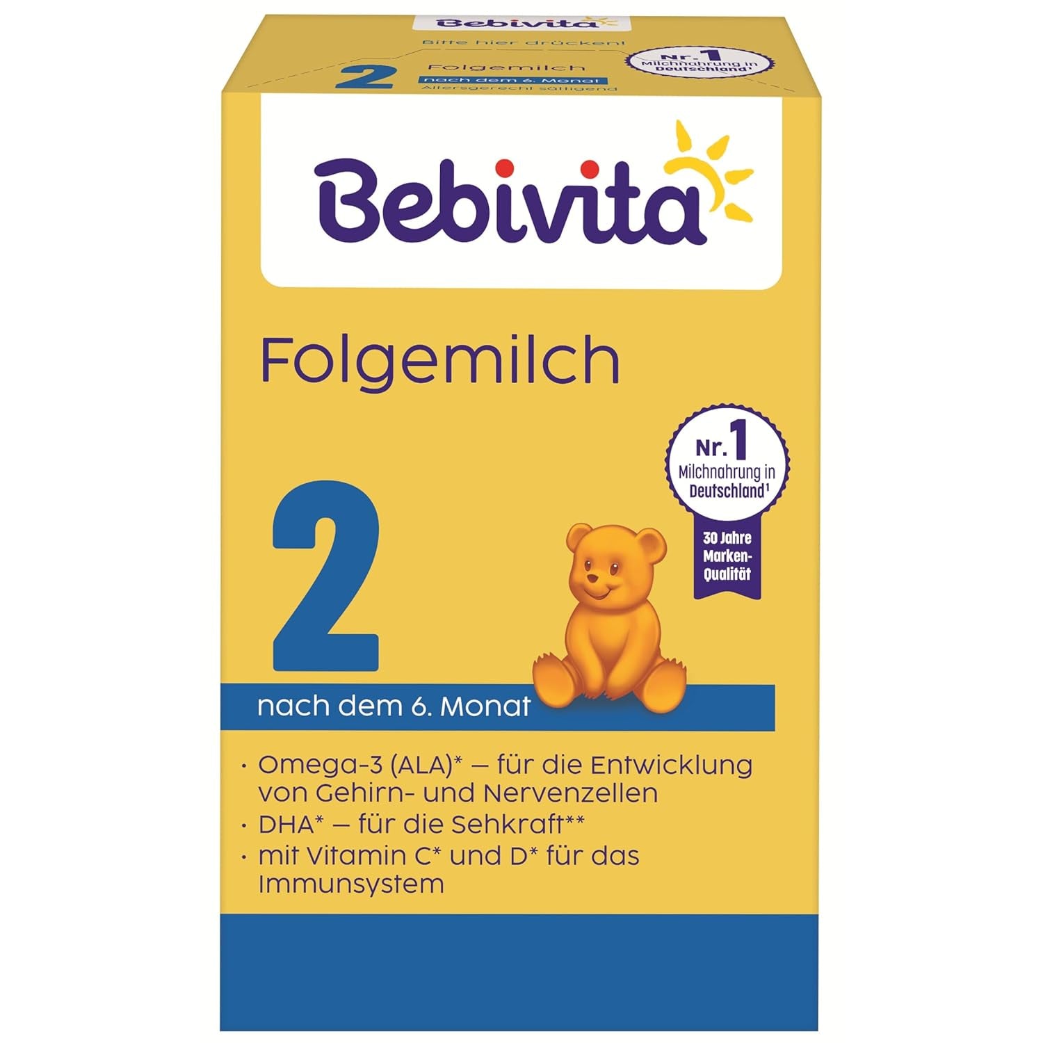 2 Folgemilch (4 x 500 g), efter dem 6. Monat, med vitamin C og D, Omega-3 (DHA), altersgerecht sättigend