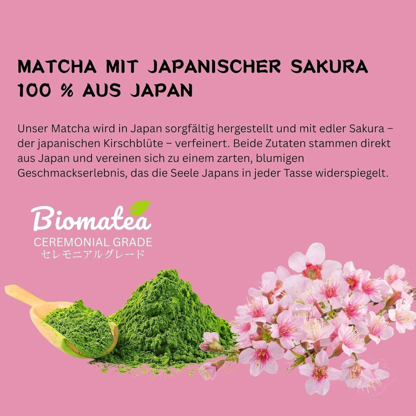 Sakura Matcha te 50 g - ceremoniel kvalitet fra Japan - Premium grøn te med Sakura blomsterpulver - Første høst, stenmalet, vegansk, ingen tilsætningsstoffer