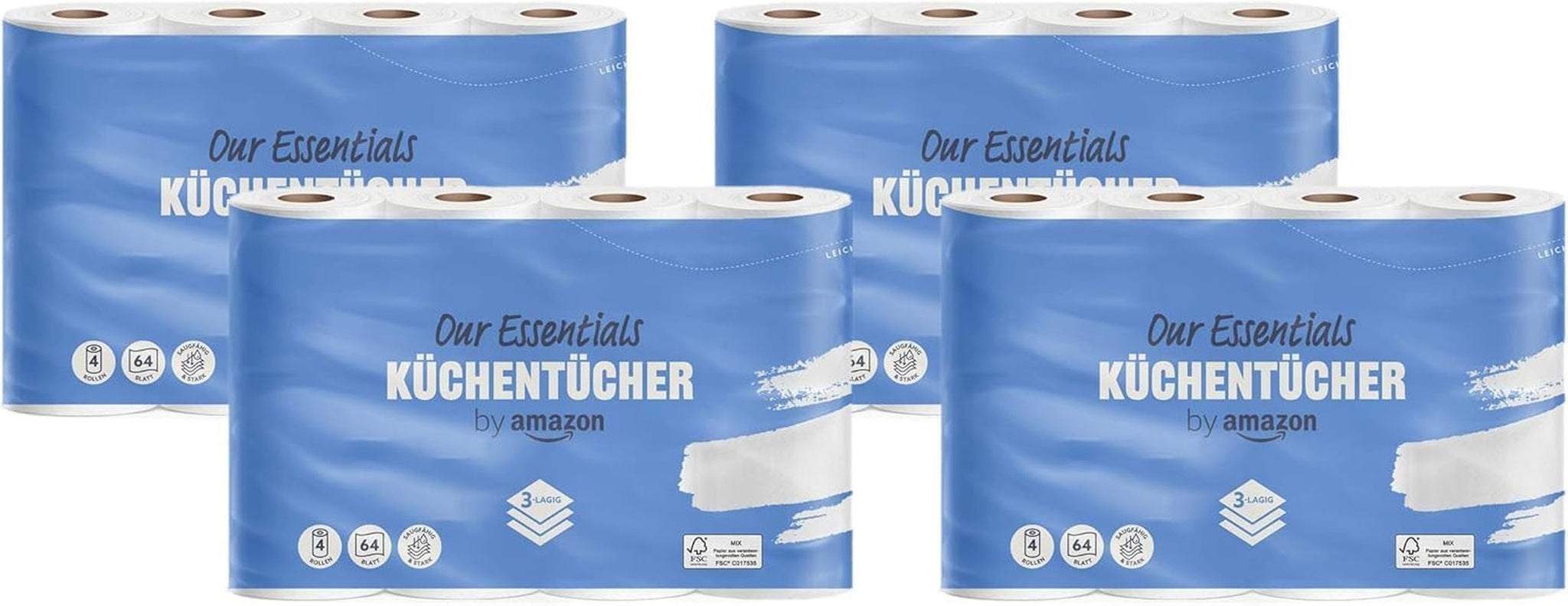 Af Amazon køkkenrulle, 3-lags, 16 ruller (4 ruller, pakke med 4), 64 ark pr. rulle, Fsc-certificeret