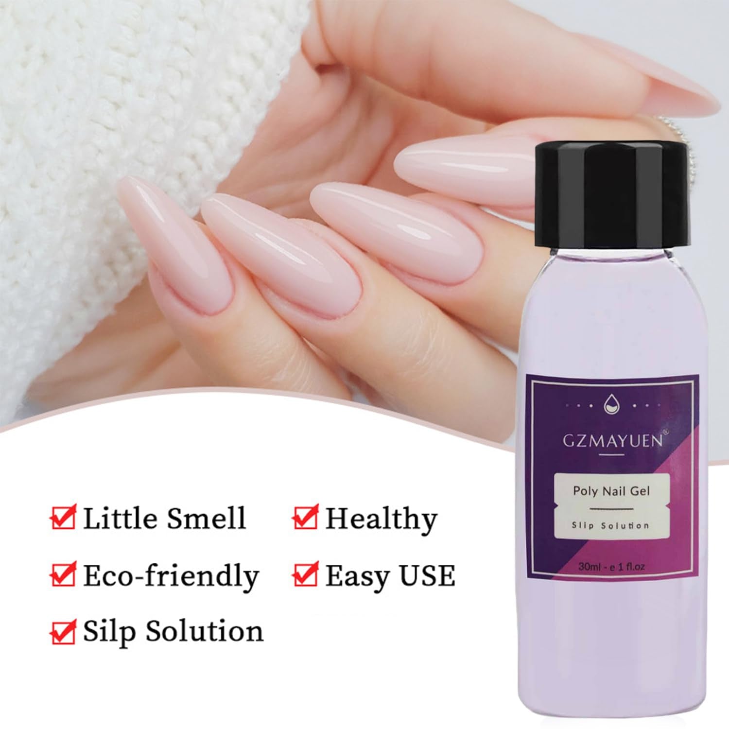 GZMAYUEN Poly Nail Gliding Solution 30ml * 2 Nail Extension Gel Flydende Poly Extension Gel - Nem DIY Gliding Solution med børste