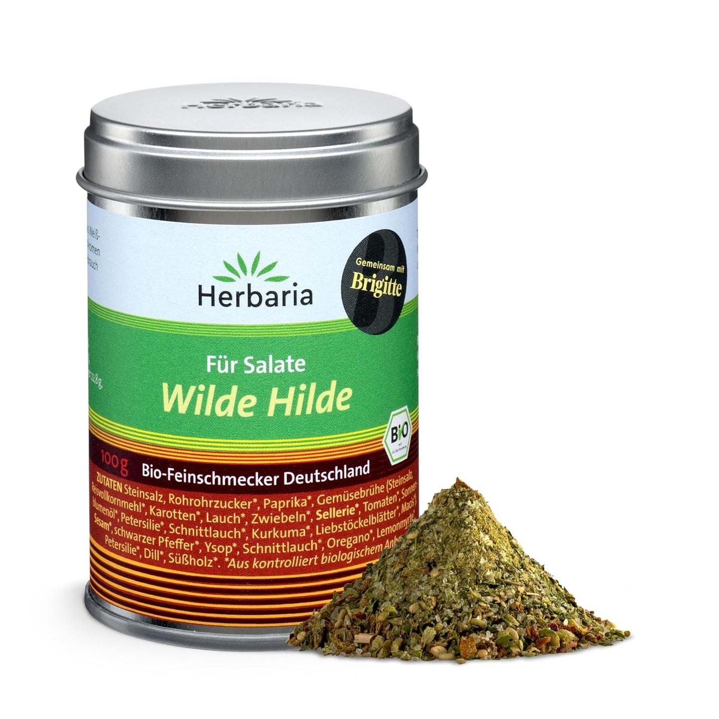 Herbaria Wilde Hilde bio 100g M-Dose-fertige Bio-Gewürzmischung - Saladgewürz für ausgefeilte Salade - mit erlesenen Ingrediens - i nachhaltiger Aromaschutz-Dose