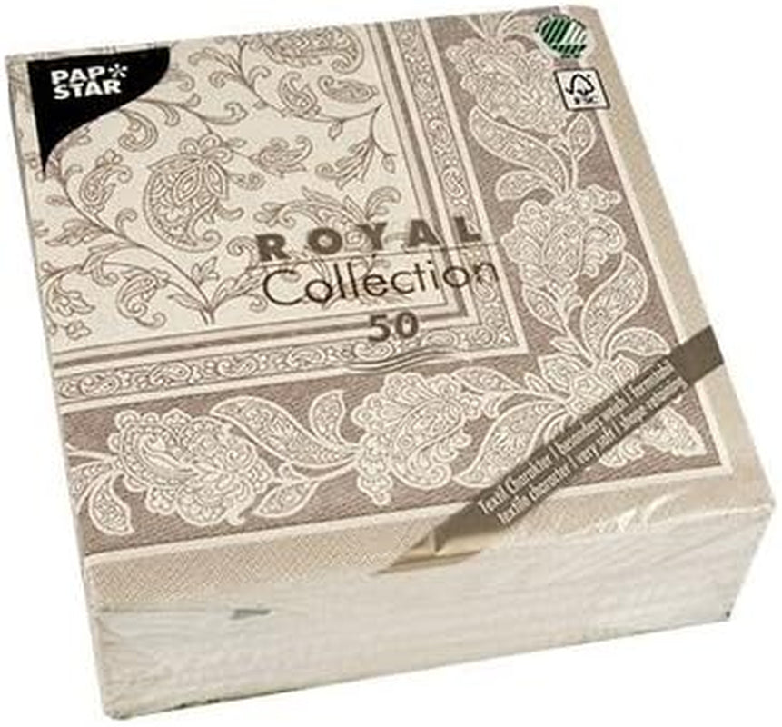 Papstar, 50 servietter "ROYAL Collection" 1/4 fold 40 Cm X 40 Cm Mocca "Ornaments", #19894