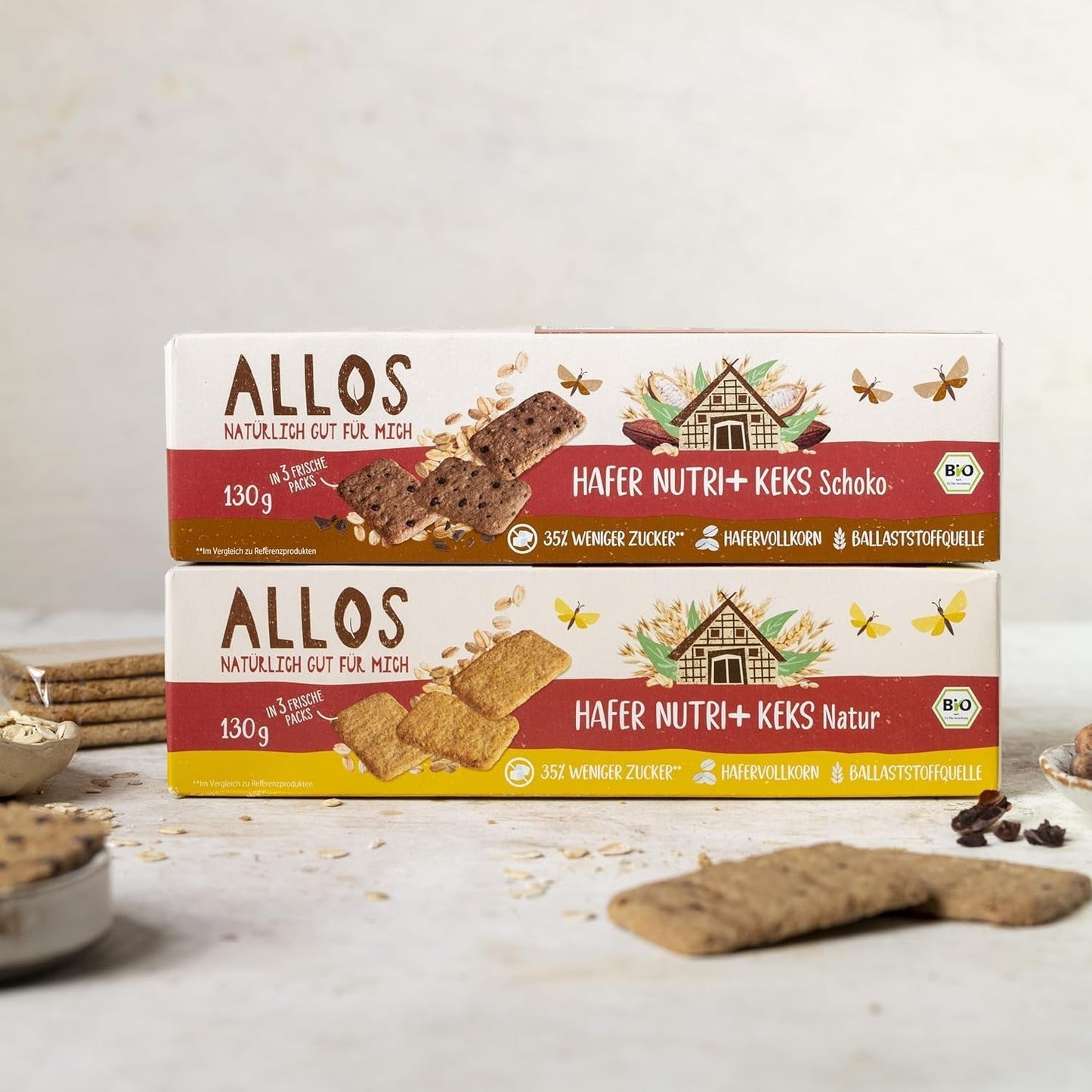 Allos Nutri økologiske havrekiks | Sprøde hele havrekiks | Sød med honning 6 x 130g