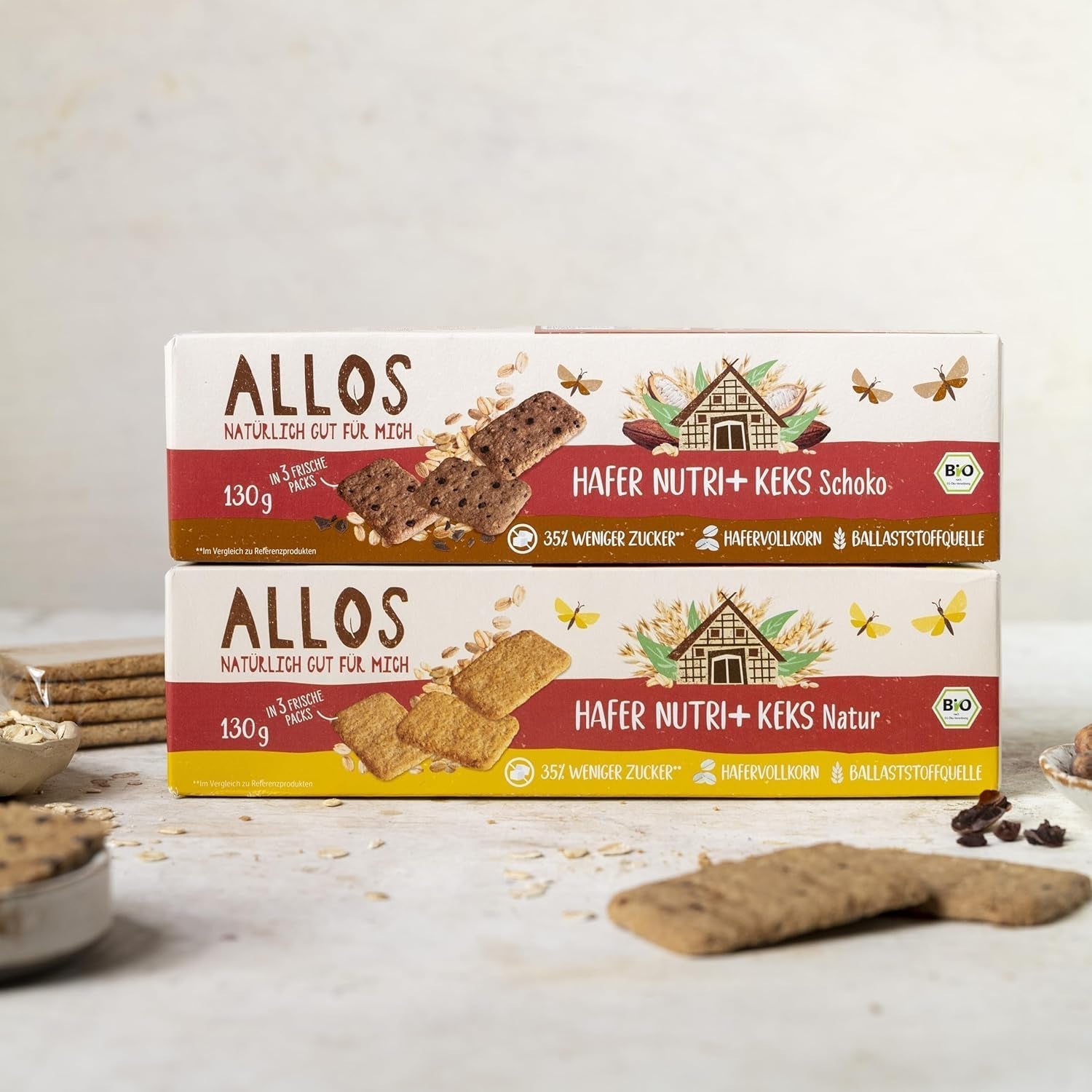Allos Nutri økologiske havrekiks | Sprøde hele havrekiks | Sød med honning 6 x 130g