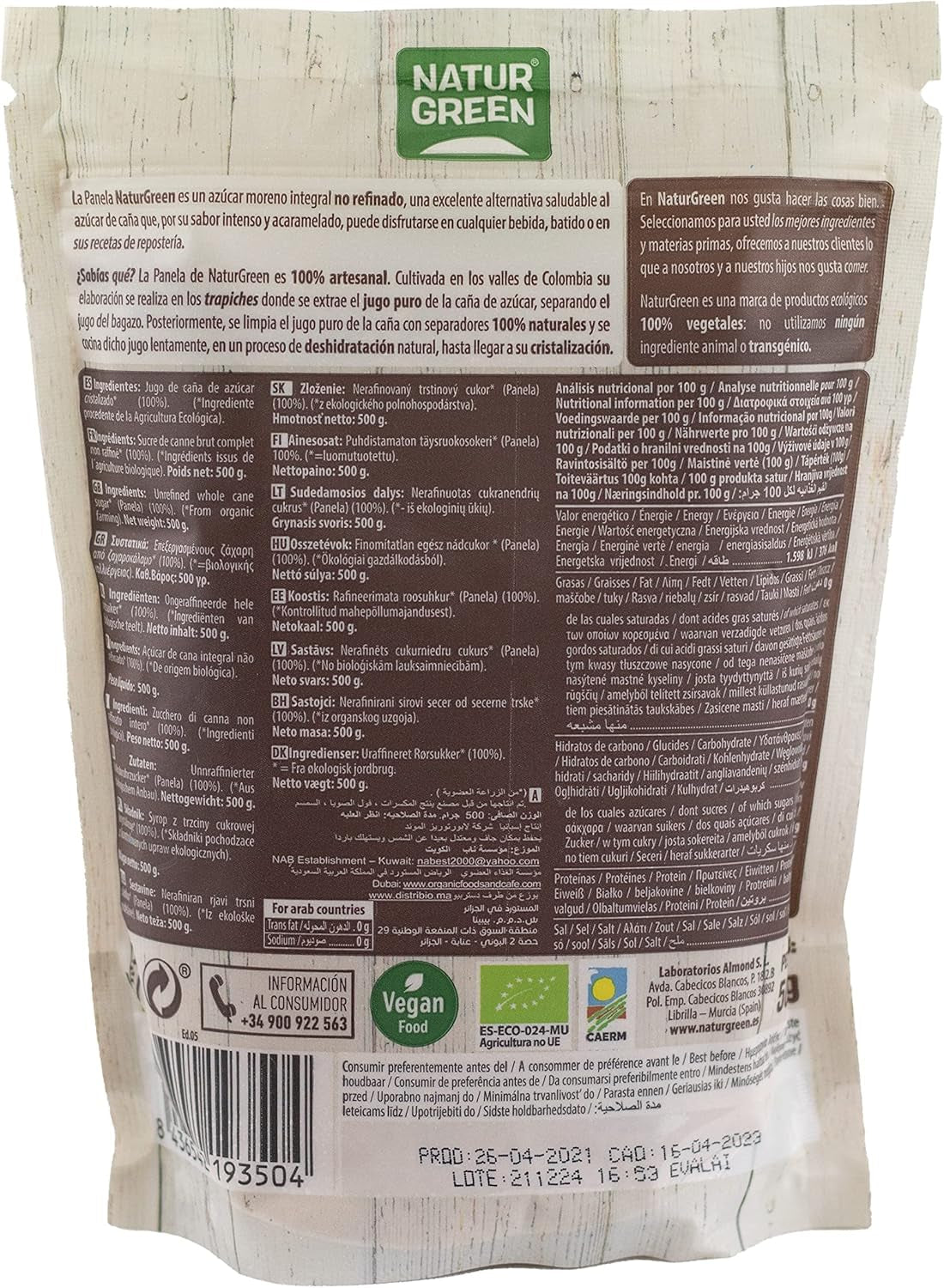 - Økologisk krystalliseret panel, rent sukker, økologisk sødemiddel, naturlig sukkerrørsjuice - 500 g, pakke med 12 sødemidler Naty Shop