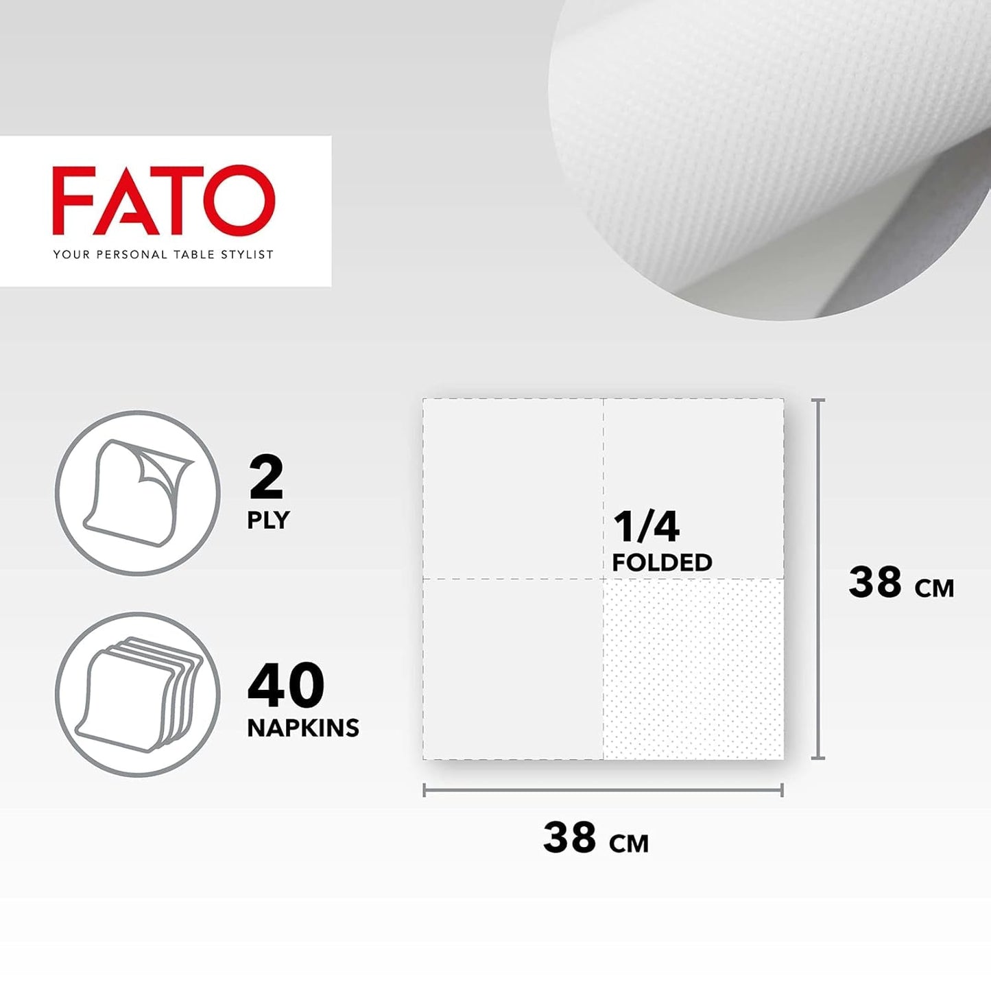 , Bløde og delikate engangspapirservietter 40 pakke servietter Størrelse 38X38 foldet i 4 2 lag Hvid farve 100 % rent cellulosepapir Fsc-certifikater (pakke med 3)