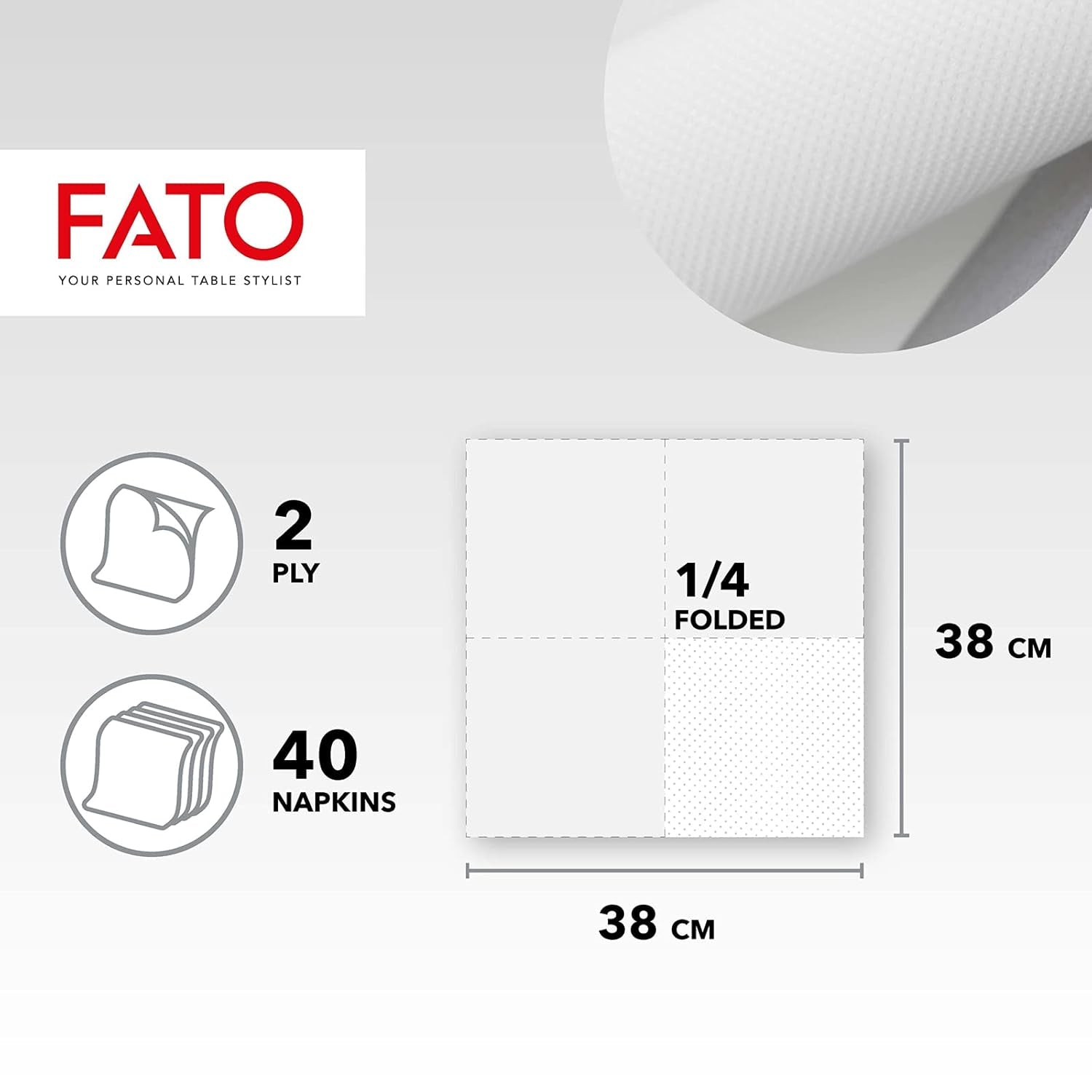 , Bløde og delikate engangspapirservietter 40 pakke servietter Størrelse 38X38 foldet i 4 2 lag Hvid farve 100 % rent cellulosepapir Fsc-certifikater (pakke med 3)