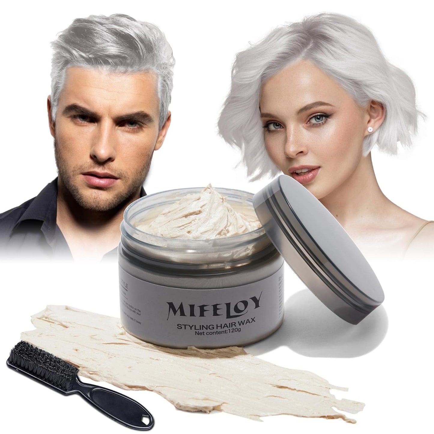 4,23 oz Lilla hårfarve Midlertidig hårfarve med børster, mænd Kvinder Styling Hårtone Voks, Instant Hair Cream Mudder Naturlig frisure Pomade, DIY Cosplay Halloween Hårvoks Hårfarve Naty Shop White