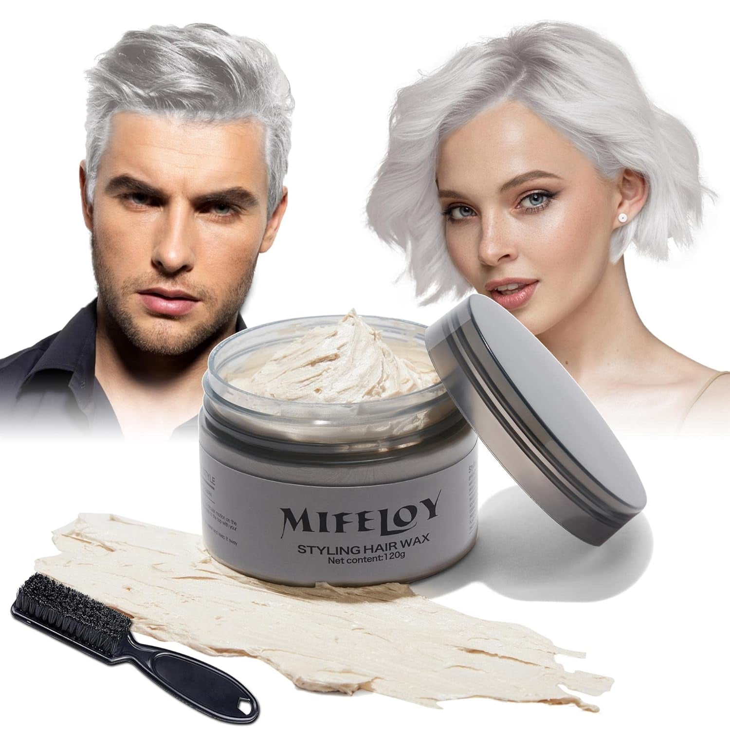 4,23 oz Lilla hårfarve Midlertidig hårfarve med børster, mænd Kvinder Styling Hårtone Voks, Instant Hair Cream Mudder Naturlig frisure Pomade, DIY Cosplay Halloween Hårvoks Hårfarve Naty Shop White