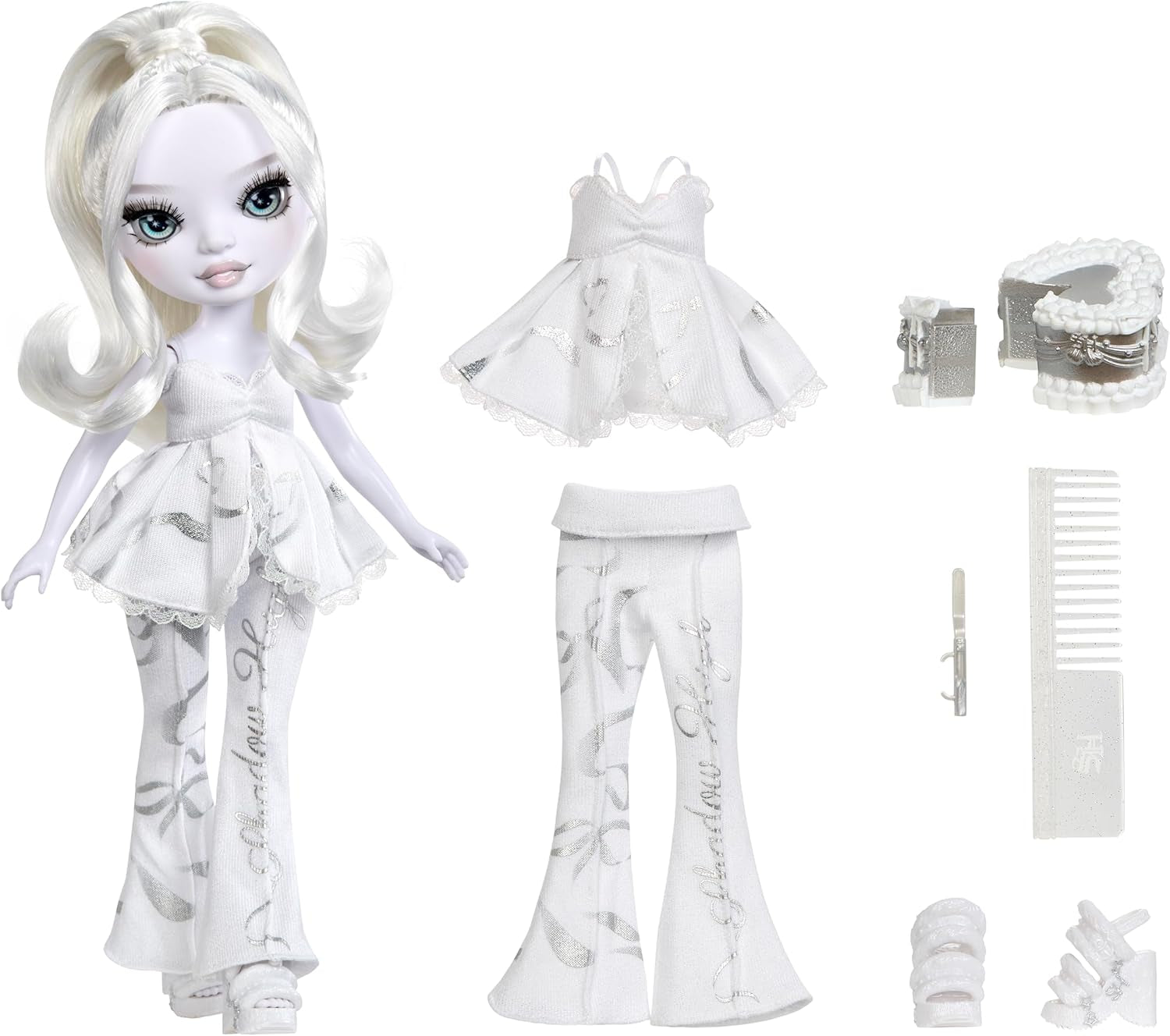 Rainbow High Shadow High Girl's Night Doll - Natasha Zima - 28 cm modedukke i nuancer af gråt, hvidt hår og sølv outfit med tilbehør og kam - Til samlere og børn fra 6 år og opefter