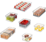 iDesign Opbevaringsbokse, Køleskab Organizer med låg i et sæt af 5, Genbrugsplast fødevareopbevaringsbokse til organisering af forbrugsvarer, Klar og hvid Naty Shop Food Opbevaringsbokse Gennemsigtige, Grå Sæt med 7
