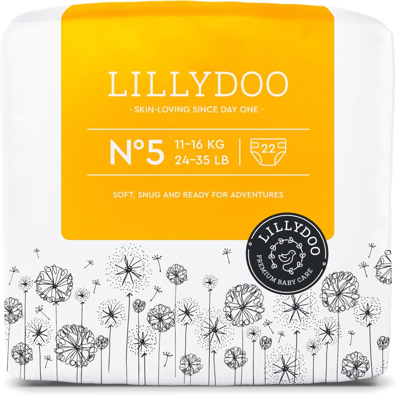 LILLYDOO Babybleer Hudvenlig - Størrelse 3 (6-10 kg), 29 stykker, pålidelig lækagebeskyttelse, blød, parfumefri og lotionfri til følsom hud, dermatologisk testet