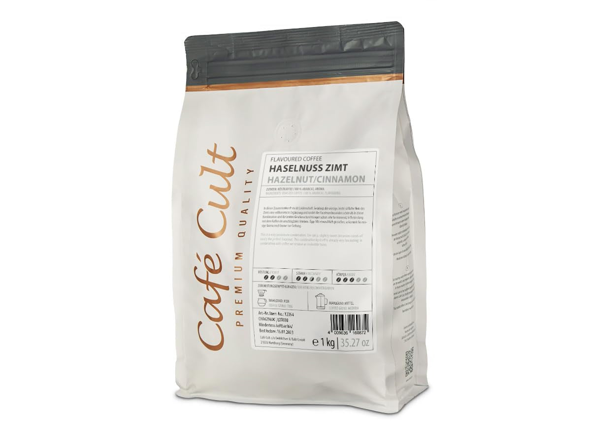 Kaffe "Hasselnød med kanel" i 1 kg pose, hele bønner, smag 1 kg.