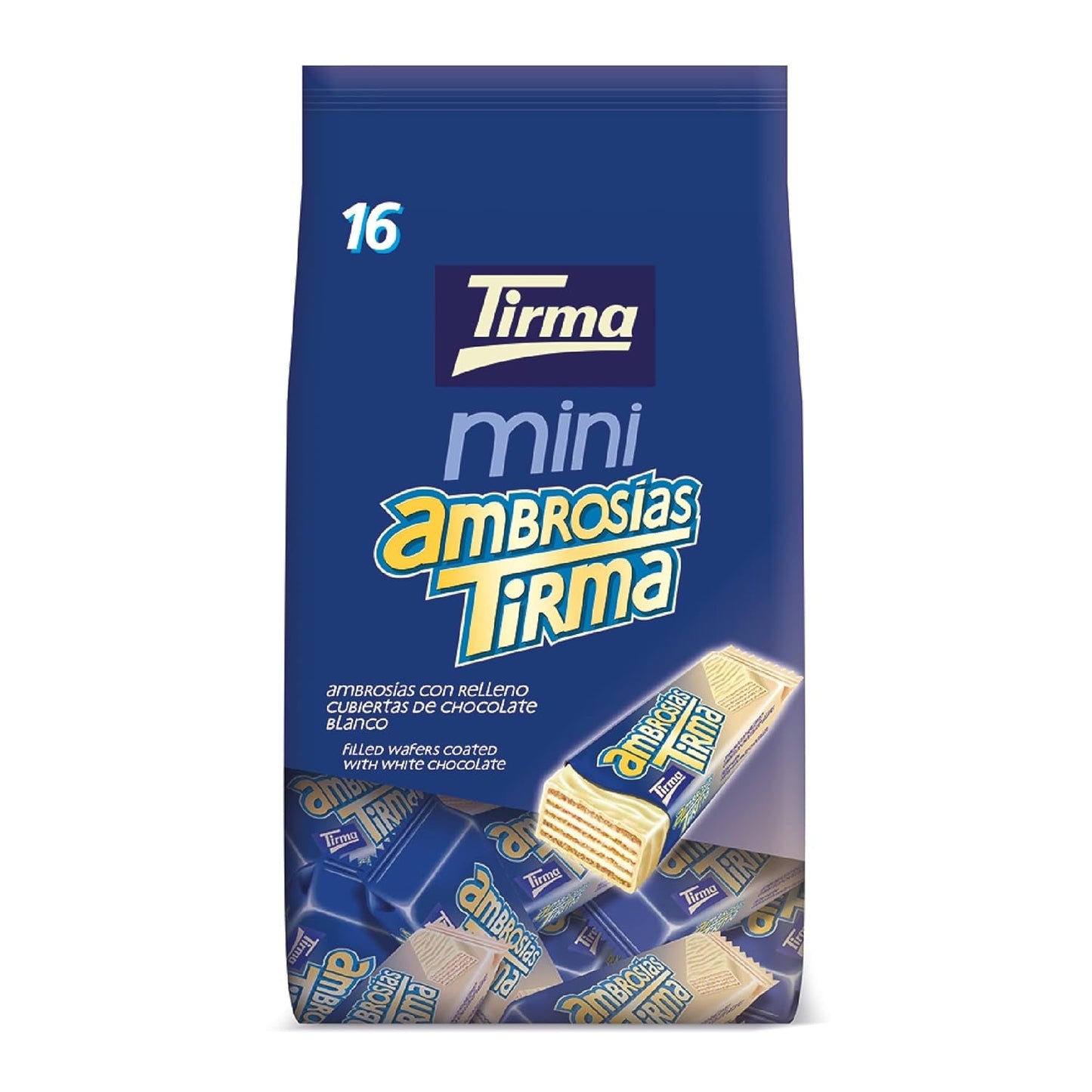 Tirma Mini hvid chokolade wafers | (16 enheder x 13,5 g), 216 g | Delikat cremefyld | Ikke-GMO | Velegnet til vegetarer | Individuelt pakket | Pakket snack