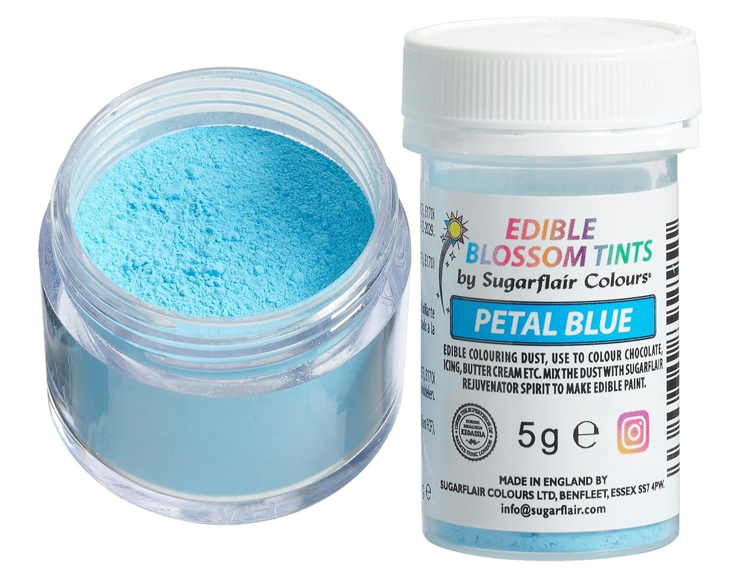 Sugarflair Blossom Tint Dust Petal Blue Food Coloring Powder - Madfarvepulver til kagepynt, fondant, glasur, chokolade, smørcreme, macarons og mere - 5G
