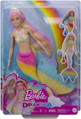 Barbie Dreamtopia Rainbow Magic Mermaid, Barbie Havfrue med regnbuehår, vandaktiveret farveskiftende dukke, 3 år gammelt legetøj, pigegave, GTF89 Naty Shop Dolls