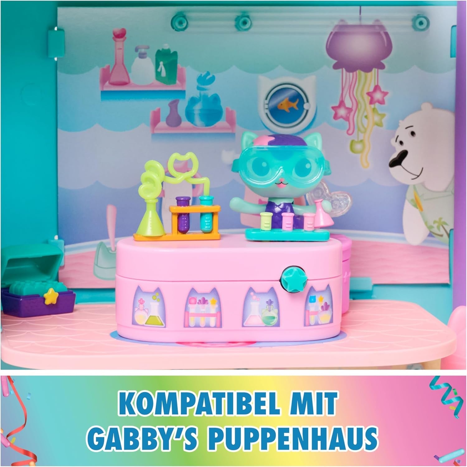 DREAMWORKS GABBY DOLLS HOUSE - Meerkätzchen Bobble Kitty møbelpakke, kattefigur med dukkehusmøbler og tilbehør, i alderen 3+