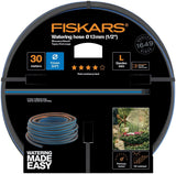 Fiskars L vandslange, UV-beskyttelse, tryktestet, vridningsstivhedsniveau 4 (ud af 5), 30 m, Ø 1,3 cm (1/2"), 4,2 kg, sort/orange/blå, 1027105