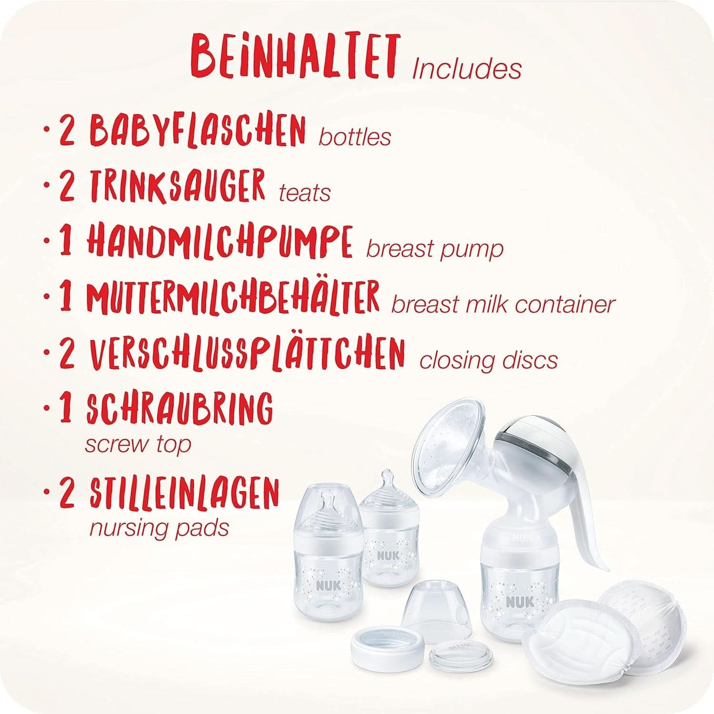 NUK Nature Sense manuel brystpumpe | Ammesæt med manuel brystpumpe, flasker og ammeindlæg Ultra Dry Comfort | 6 stk Babymad og ammetilbehør Naty Shop