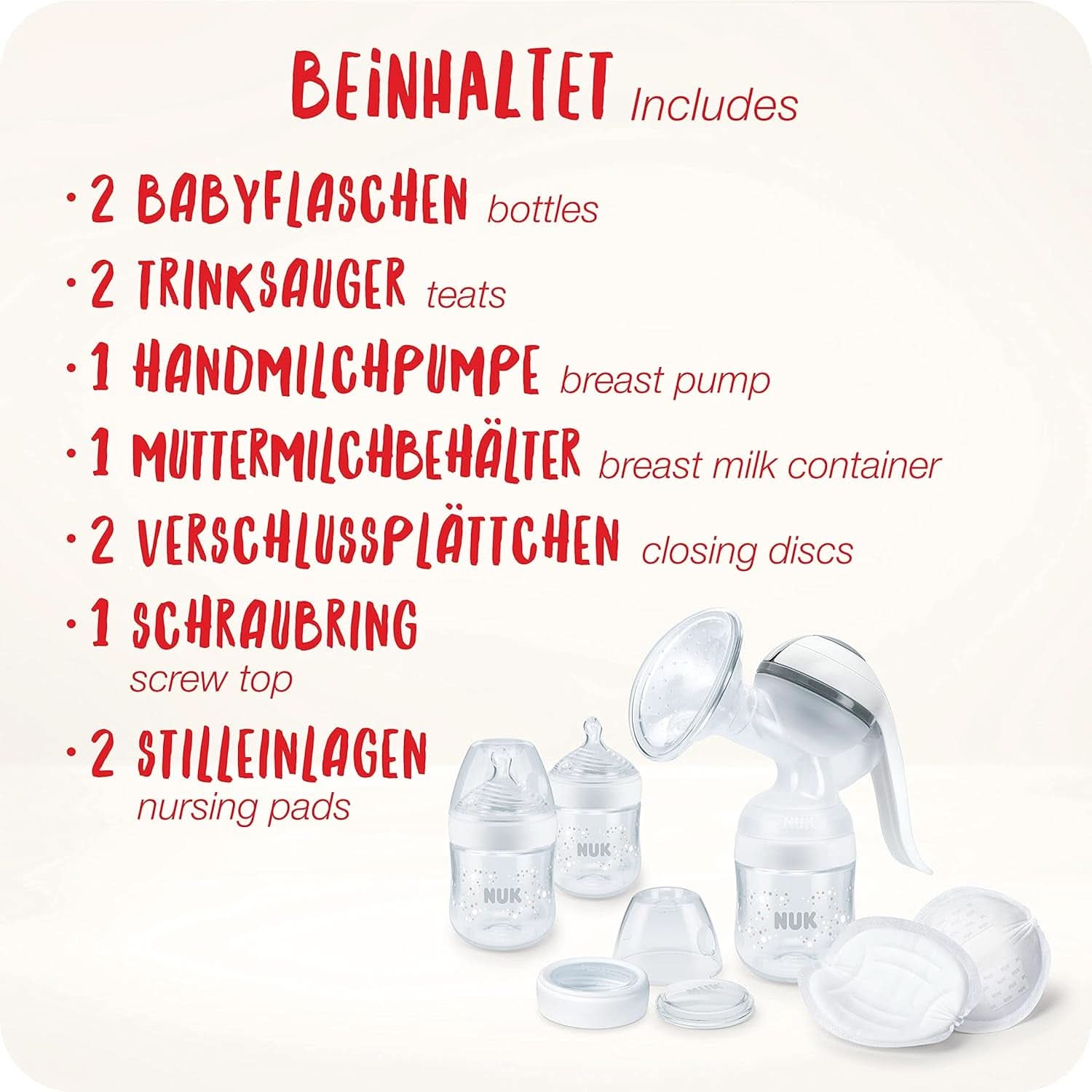 NUK Nature Sense manuel brystpumpe | Ammesæt med manuel brystpumpe, flasker og ammeindlæg Ultra Dry Comfort | 6 stk Babymad og ammetilbehør Naty Shop
