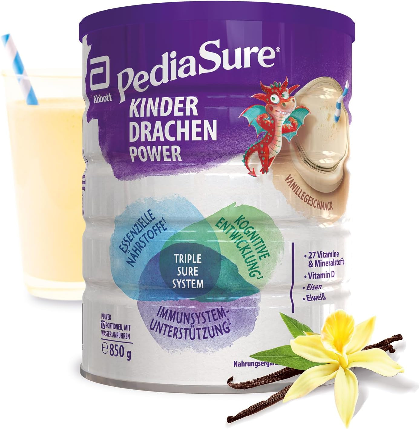 Pediasure Dragon's Power, Kosttilskud til børn fra 1 år, 27 vitaminer og mineraler Naty Shop Vanilla