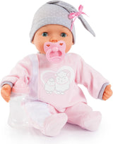 Bayer Design 93829AA My Piccolina interaktiv dukke med funktion, Talende dukke, Bevæger munden, 38 cm, Sut, Sutteflaske, Pink, Grå