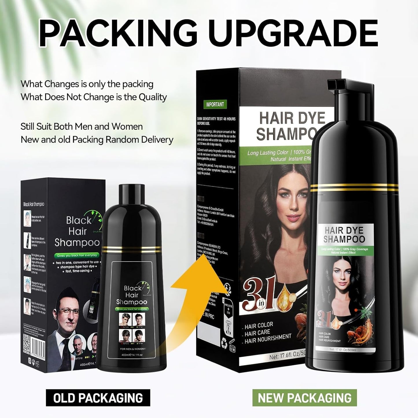 Instant Black Hair Shampoo, Natural Hair Dye Shampoo, 100 % gråt dæksel - nemt og hurtigt, semi-permanent farve til sort hår, hårfarve shampoo til mænd og kvinder Hårfarve Naty Shop
