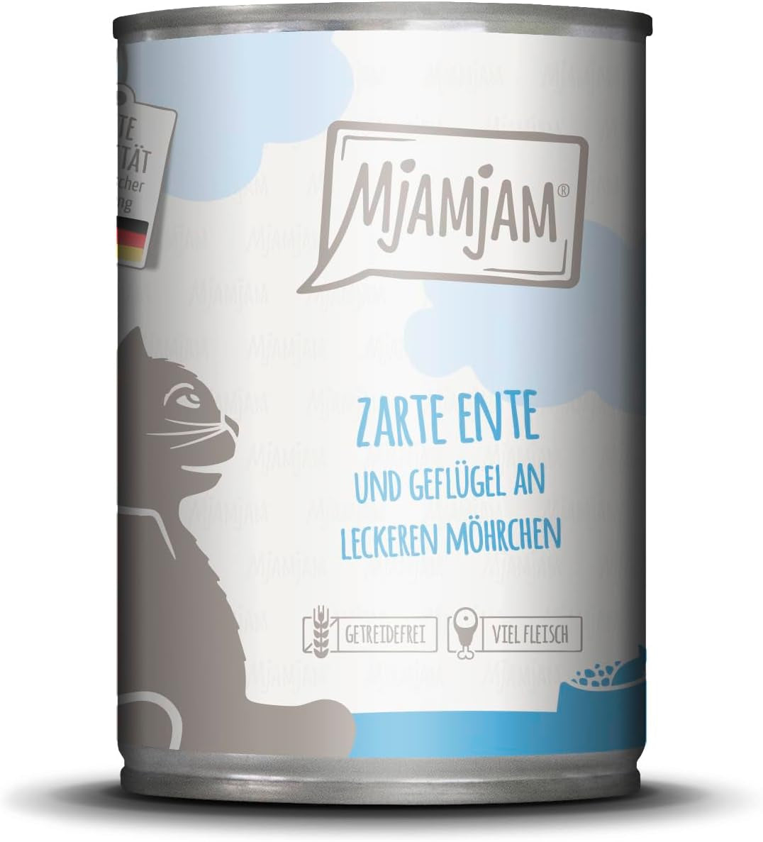 MjAMjAM - Premium våd kattefoder - Mør and og fjerkræ med lækre gulerødder, 1 pakke (1 x 400 g), kornfri med ekstra kød