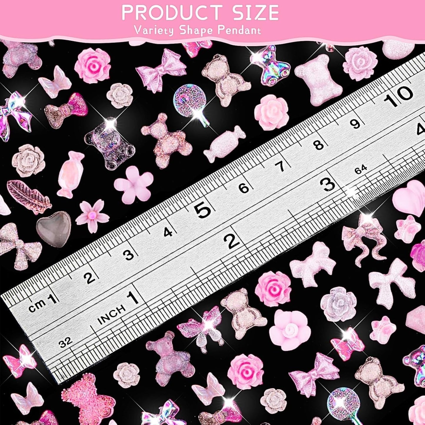 200 stykker Nail Art Charms 3D Nail Art Dekorationssæt Sløjfe Negle Pendant Pink Blandet Sløjfe Blomst Bamse Slikkepind Hjerteform Negle Art Dekoration DIY Craft Negle Design
