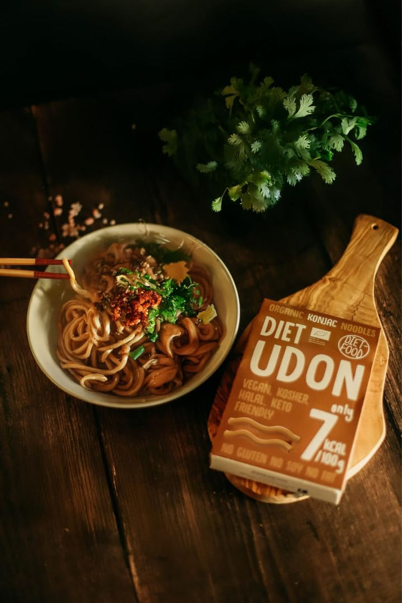 Udon Shirataki Konjac Noodles Bio 385g - Lavt kalorieindhold, glutenfri, vegansk - lavet af konjacrod, rig på fibre DIET-MAD