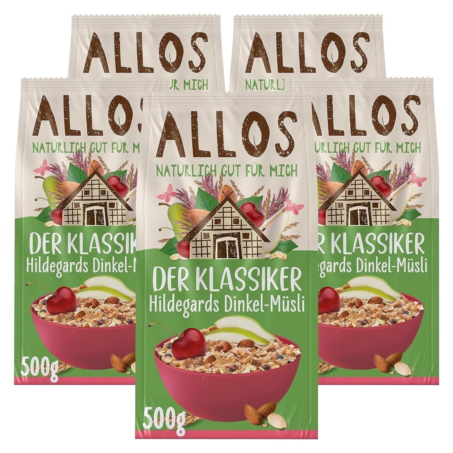 Allos, usødet bærmüsli, pak 5 x 500 gram Korn Naty Shop Hildegards speltmüsli