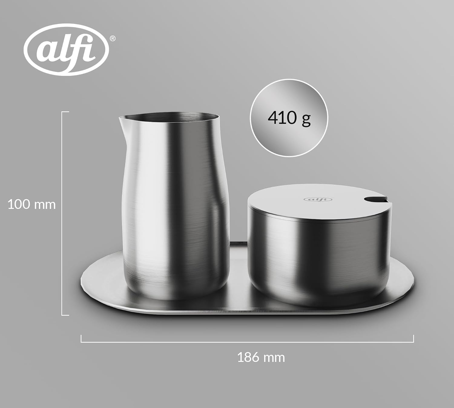 alfi MÆLK OG SUKKER SÆT, mat finish, højkvalitets rustfrit stål mælke- og sukkersæt, elegant design, tåler opvaskemaskine, holdbart