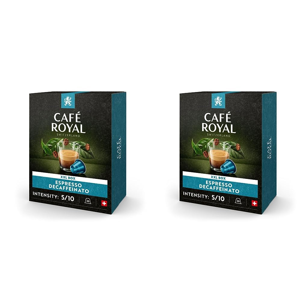 Café Royal Espresso Decaffeinato 36 Kapsel for Nespresso Kaffee Maschine - 5/10 Intensitet - UTZ-certificeret Kaffeekapseln aus Aluminium (Packung med 2)