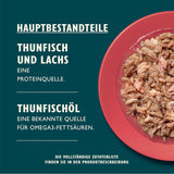 Hakkede fileter i bouillon med tun og laks, tilberedt med naturlige ingredienser, Lily's Kitchen, vådfoder til voksne katte, 70g æske