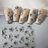 JMEOWIO 6 Blatt 3D Nagelsticker Blumen Nail Art Sticker Selbstklebend Nagelaufkleber 5D Stereoskopisk Frühling Sommer Blumen Dekoration Nageldesign Zubehör