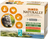 IAMS Naturally Senior Vådfoder i sauce - Højkvalitets kød- og fiskevådfoder til ældre katte, Land & Sea Collection, 12 x 85g