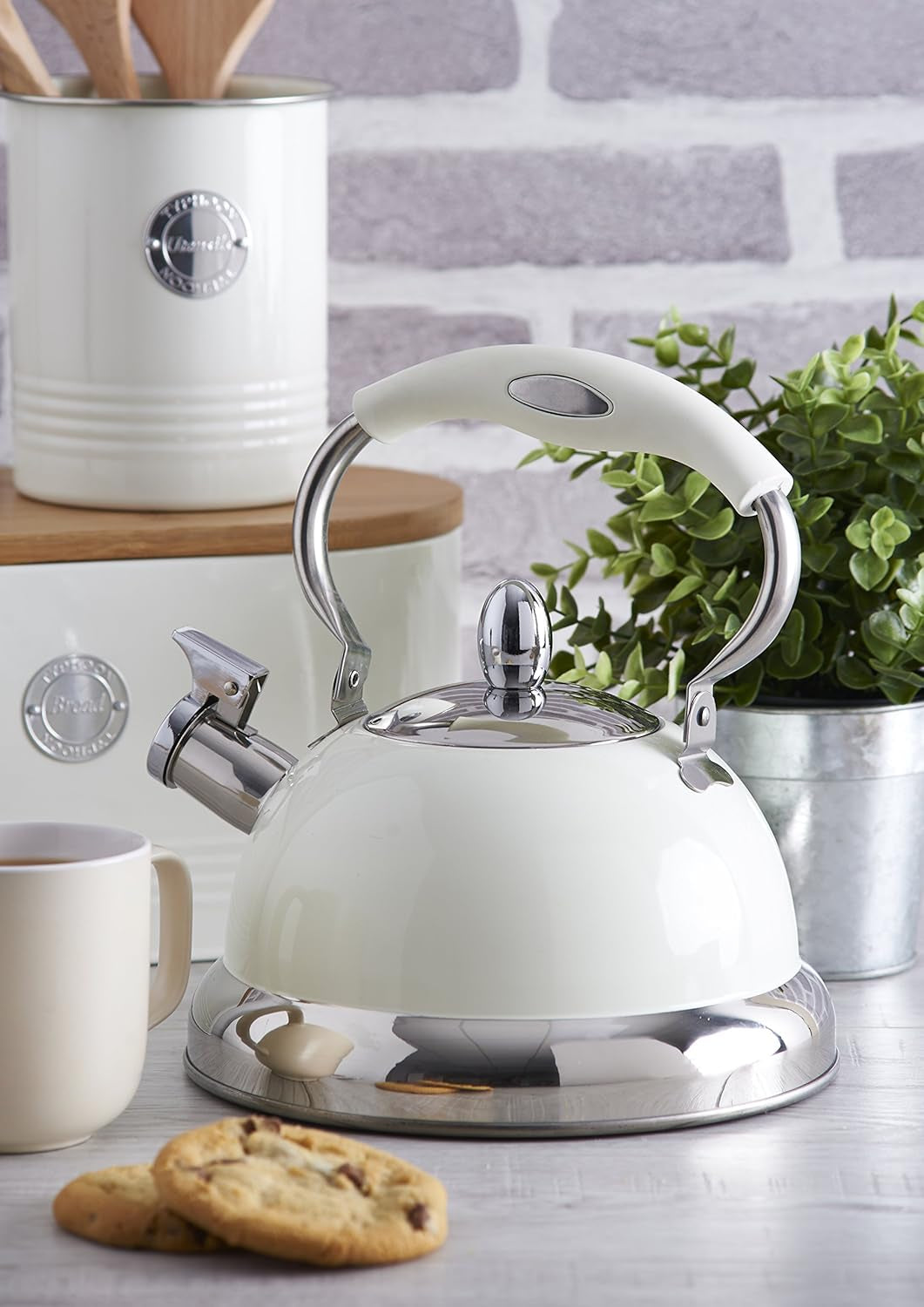 , "Living" brødkurv i rustfrit stål, cremefarvet, med bambuslåg, creme Madopbevaringsbokse Naty Shop