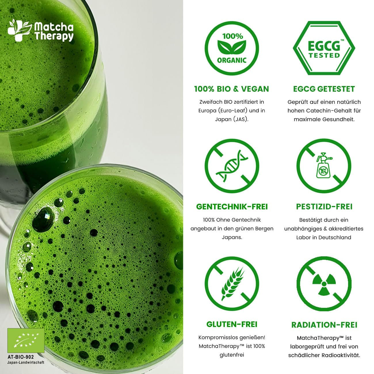 Matcha terapi 30+ | Økologisk Matcha tepulver | 60 g | Med et verificeret indhold på mindst 30 mg/g catechin EGCG | Understøtter immunsystemet og energiniveauet | Ceremoniel kvalitet | Grøn te fra Japan
