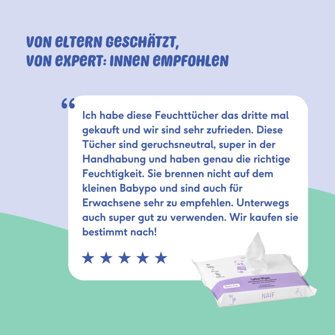 Naïf - Vådservietter med plastikfri lotion - 1296 stykker (24 pakker á 54 servietter) - til babyer og børn - Babys underdel, krop og ansigt - med Aloe Vera og bambus - 0% duft og alkohol