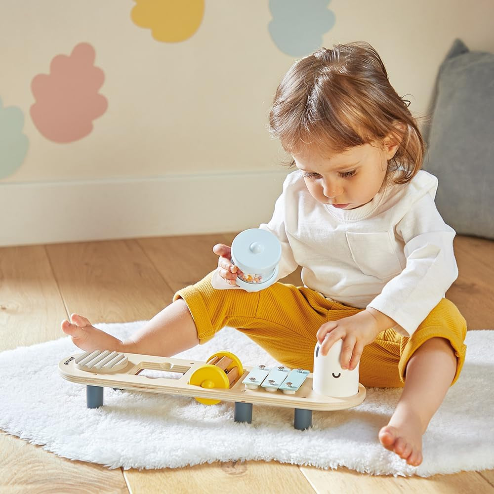 Janod - Sweet Cocoon musiknumre - 5 musikalske aktiviteter for børn - Tidlig musikalsk uddannelse - FSC trælegetøj - Fra 12 måneder, J04058 Baby Toys Naty Shop