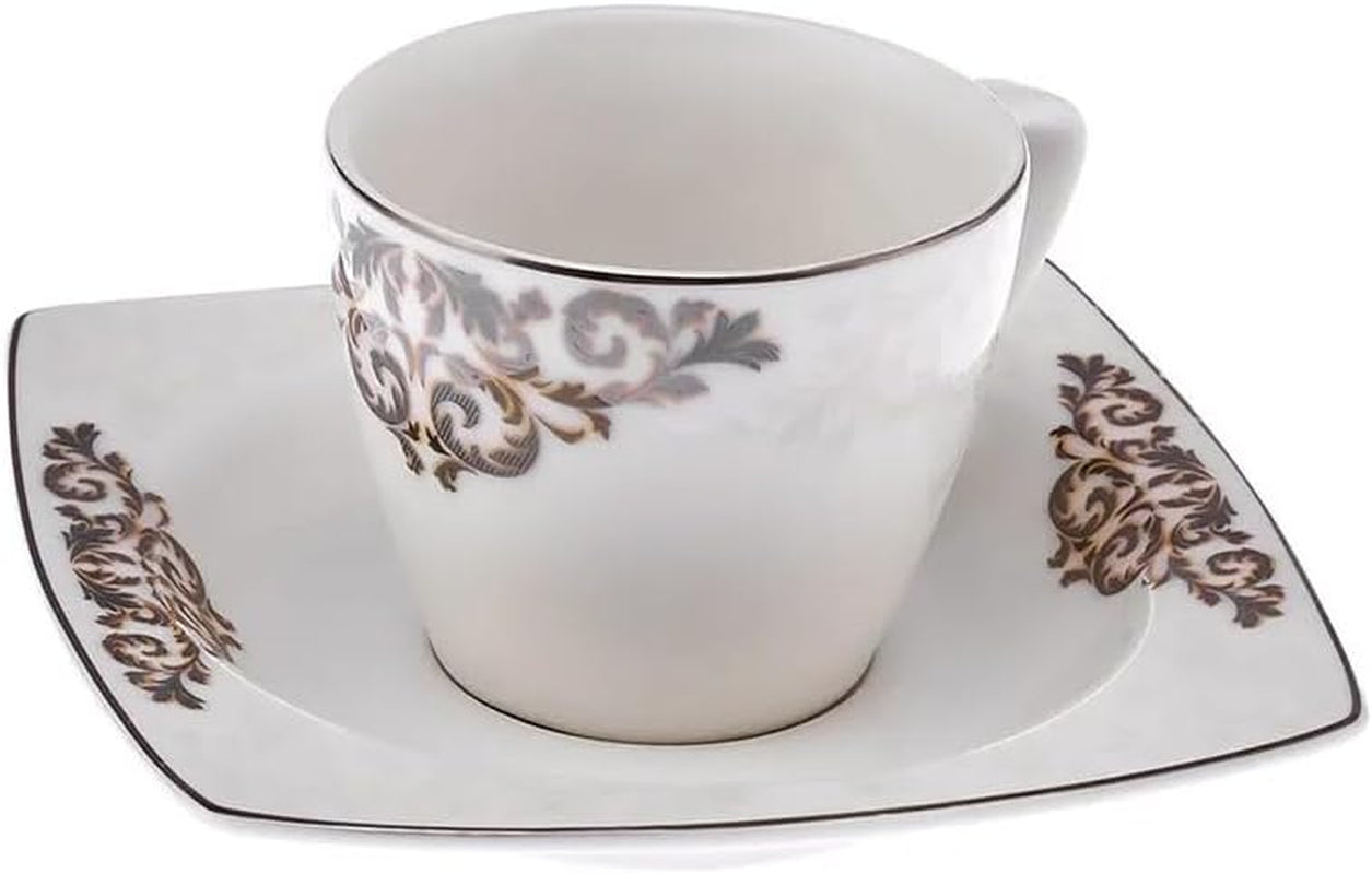 KARACA Nazende porcelæn espressokopsæt - 80 ml tyrkiske kaffekopper med underkopper, 12 stykker moderne kaffeservice med 6 kaffekopper og 6 underkopper, mokkakopper - hvid
