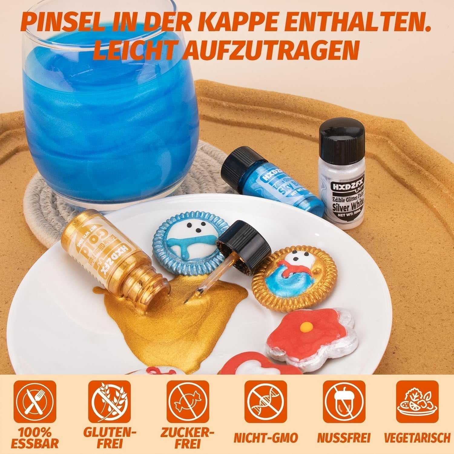 Essbarer Glitzer - 3 Torten Kuchen Deko Essbare, Metallic Lebensmittelfarbe Flüssiges, Spiselig Glitter Für Muffin, Cocktail, Marshmallows - 10Ml Naty Shop