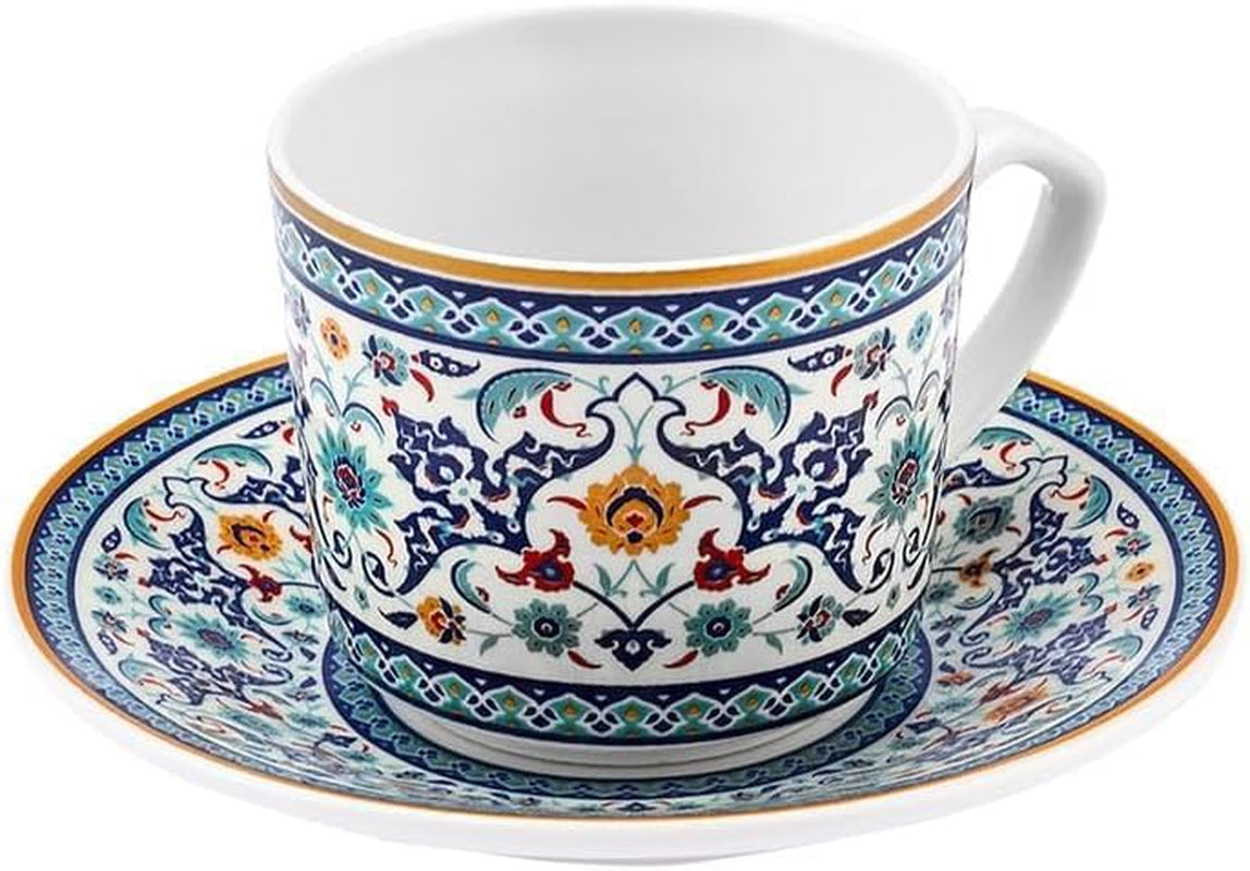 KARACA Beylerbeyi - 12 stykker tyrkisk kaffekopsæt Espressokopsæt af porcelæn med 6 underkopper 80 ml Espressokopsæt Traditionelt design - Blå