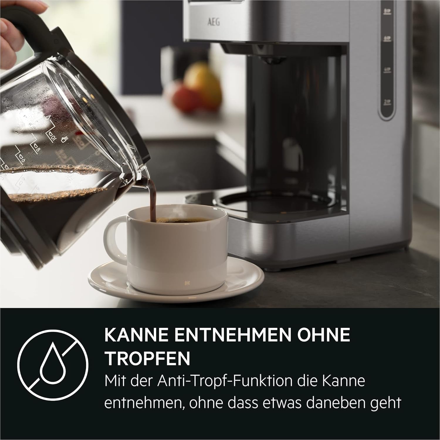AEG Deli 5 espressomaskine, 1,5 l, programmerbar timer, holde varm funktion, sikkerhedsstop, vandstandsindikator, optimal dosering, anti-dryp funktion, rustfrit stål, CM5-1-6ST
