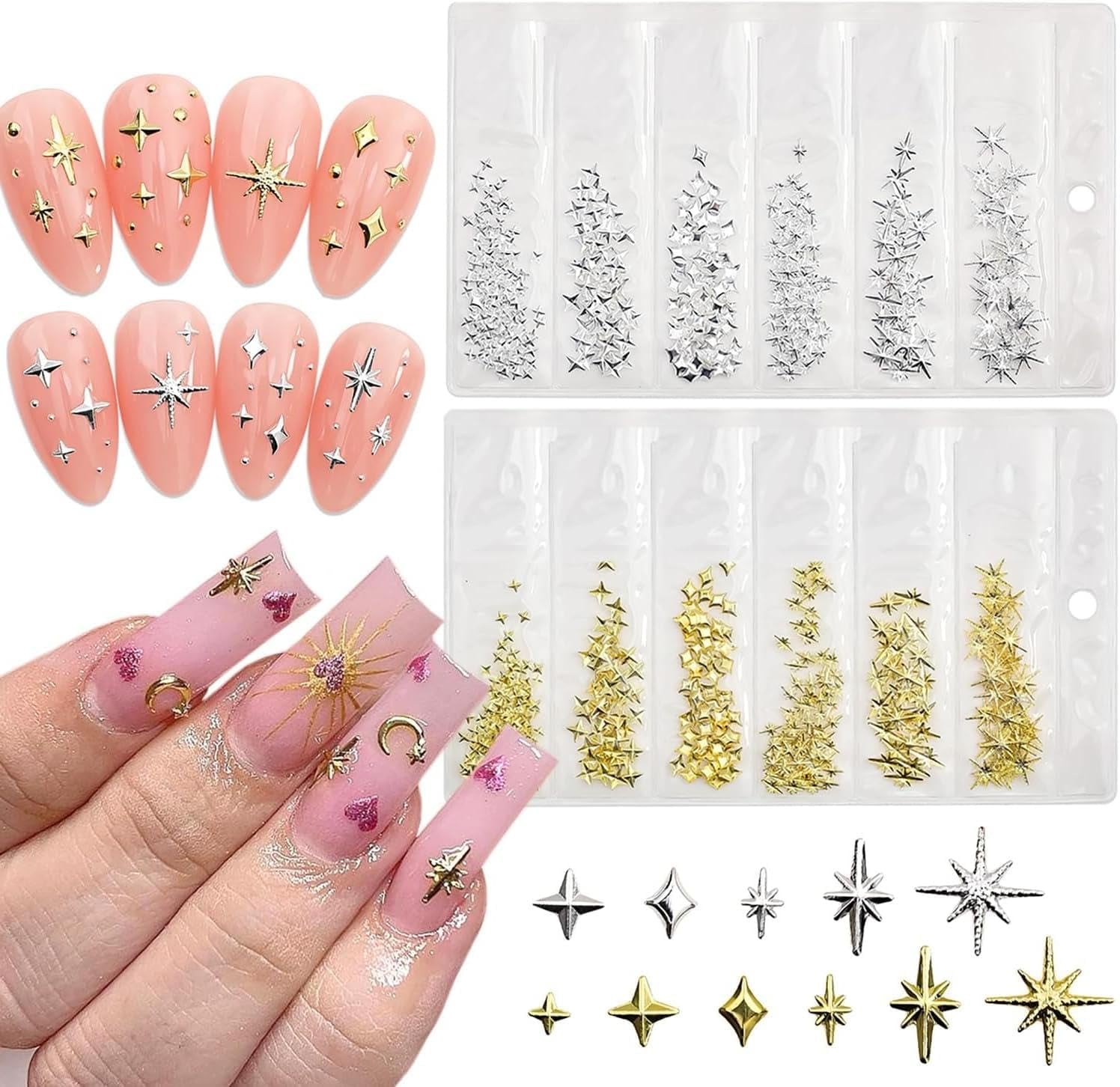 400 stk Stern Nail Charms Guld Sølv, Charms Nägel Tilbehør, Nagel Deko, Nail Art Tilbehør, Nagel Charms, Nagel Steine, Nail Design, Charms Für Nägel