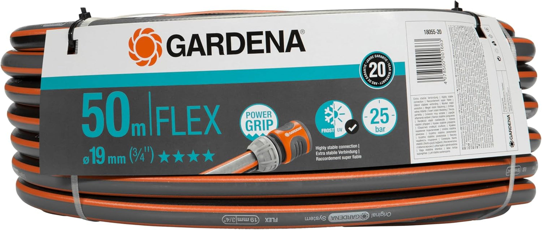 Gardena Comfort FLEX 19 mm (3/4 tommer) slange, 25 m: Fleksibel, formstabil haveslange med Power-Grip profil, lavet af højkvalitets spiralmateriale, 25 bar sprængtryk, uden systemkomponenter (18053-20)