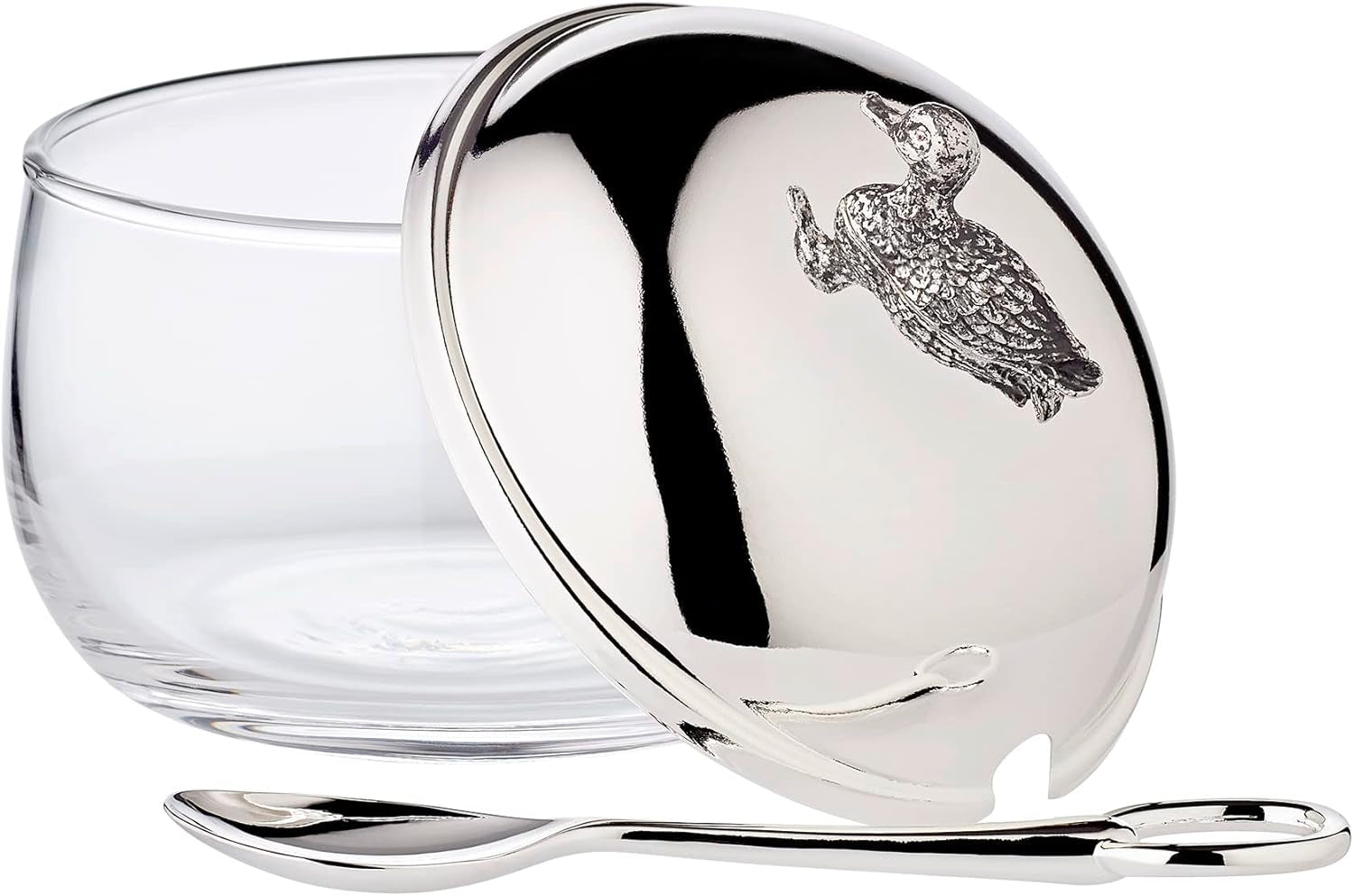 EDZARD andesyltetøjsglas (Ø 10 cm) lavet af sølv og glas - Æske og ske - Skål, sukkerbeholder, ost - Syltetøjsglas med låg, opbevaring med låg, gaveæske med lås