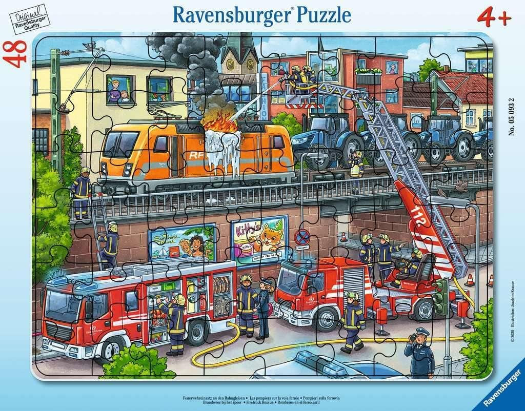 Ravensburger børnepuslespil - 05093 Brandmandsoperation på jernbaneskinner - Puslespil for børn fra 4 år og opefter, med 48 brikker Naty Shop Transport